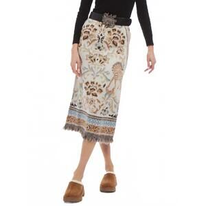 NEW PATTY KIM camille knit fringe skirt in ecru jacquard